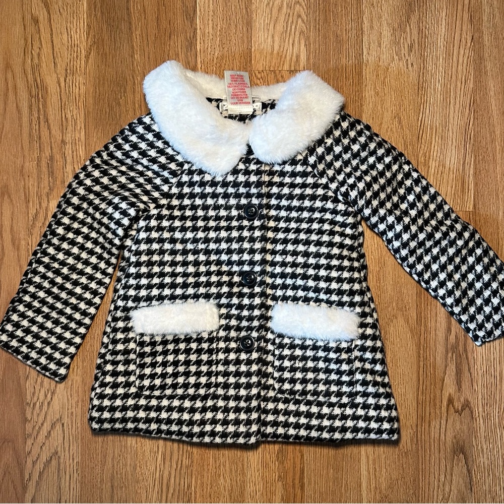 NWT Max Studio Infant Houndstooth Pea Coat with Faux Fur